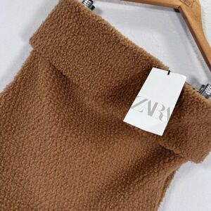 Zara Brown Sherpa Halter topSide Zip Up Womens Small‎
